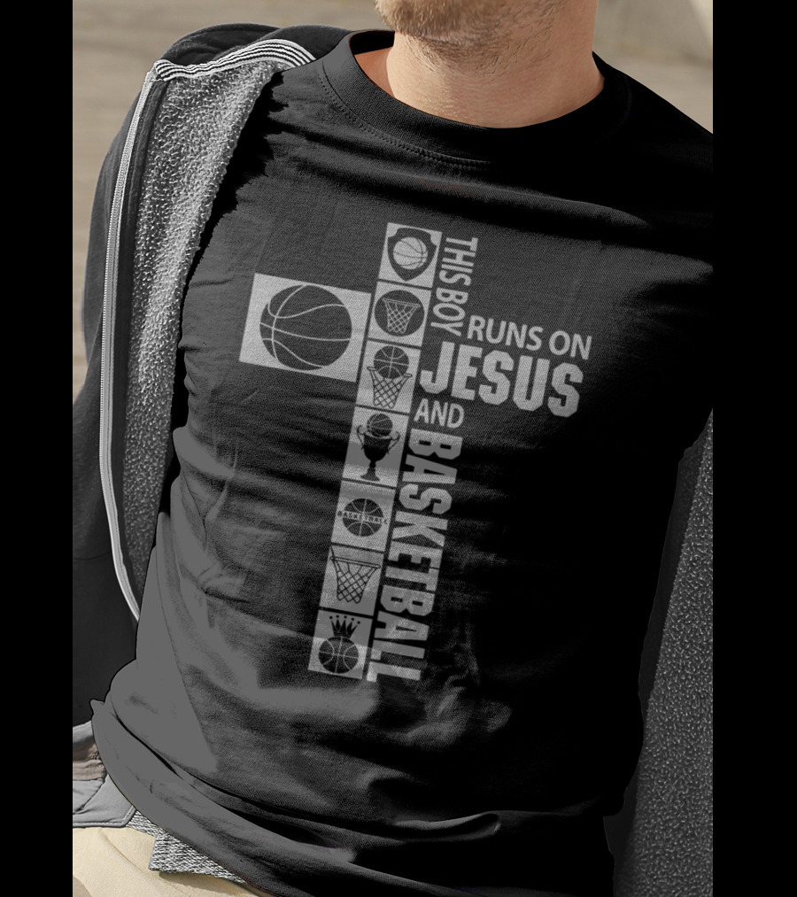 This Boy Runs On Jesus And Basketball Icons In Cross Shape T-Shirt