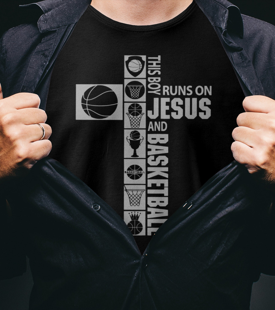 This Boy Runs On Jesus And Basketball Icons In Cross Shape T-Shirt