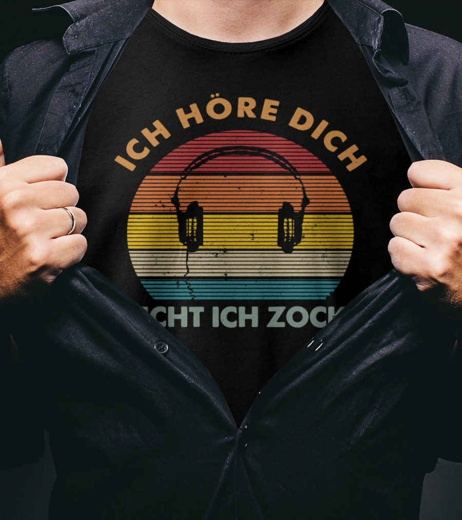Ich Höre Dich Nicht Ich Zocke Retro Headphones Sunburst T-Shirt
