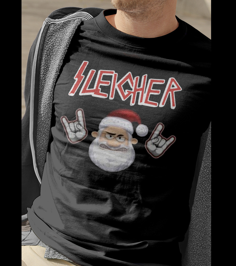 Santa Sleicher Christmas Rock Santa T-Shirt