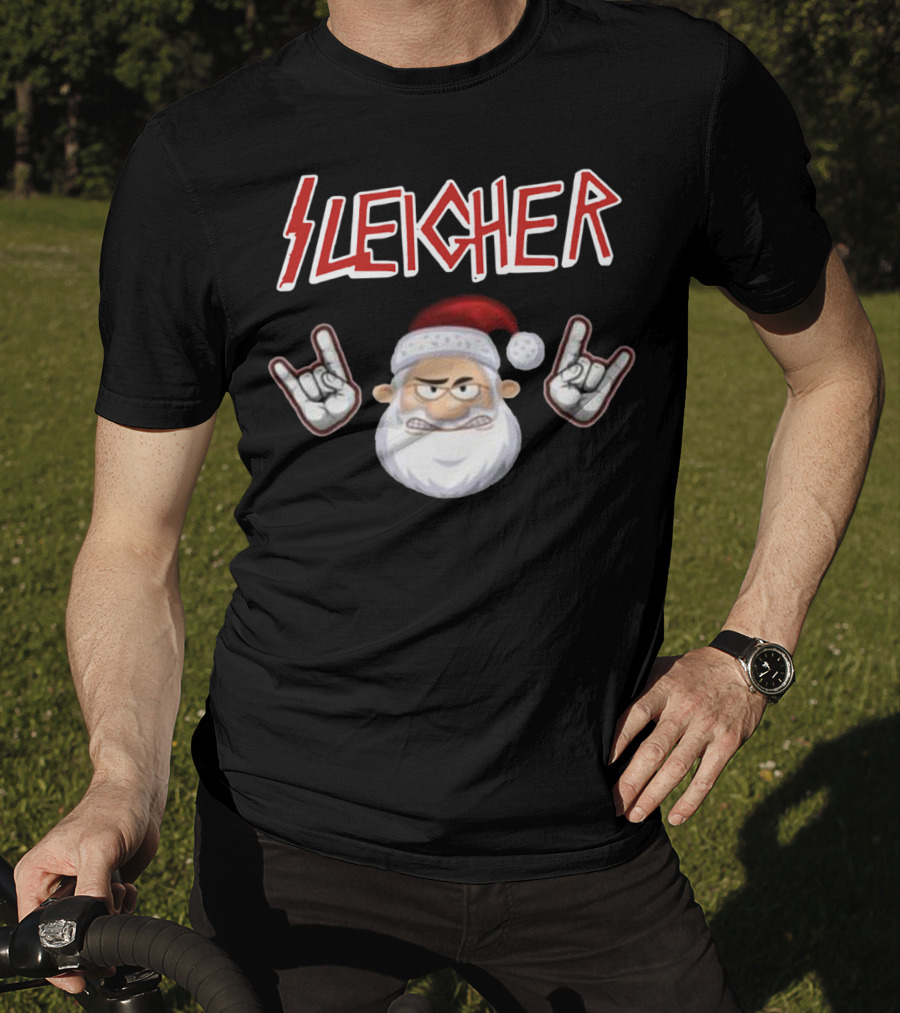 Santa Sleicher Christmas Rock Santa T-Shirt