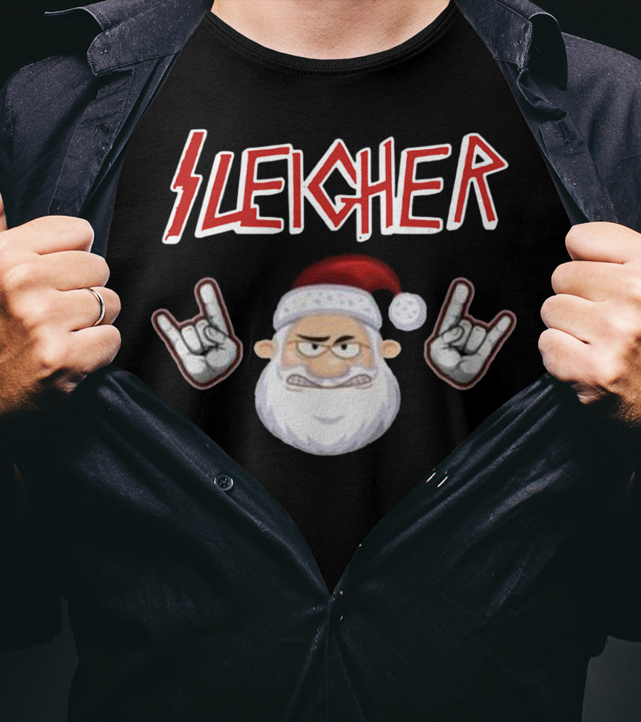 Santa Sleicher Christmas Rock Santa T-Shirt