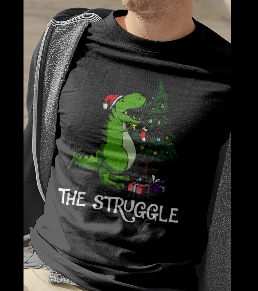 T Rex Dinosaur The Struggle With Christmas Tree T-Shirt