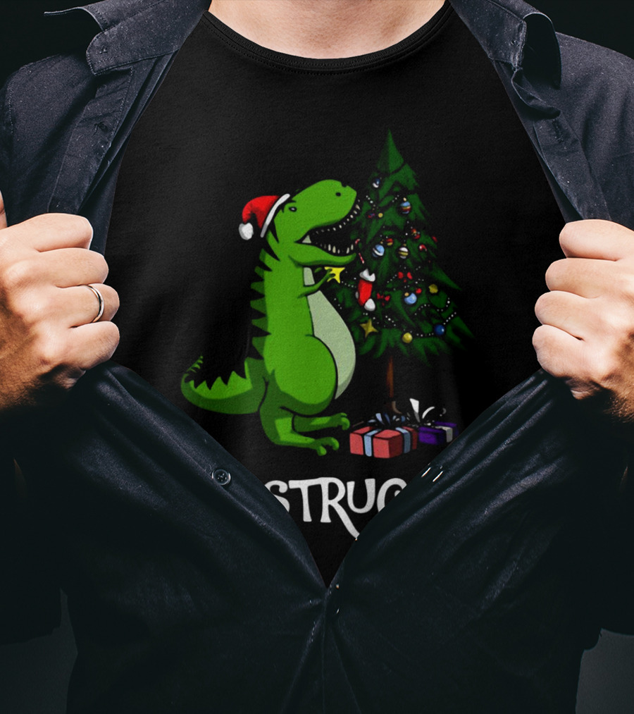 T Rex Dinosaur The Struggle With Christmas Tree T-Shirt