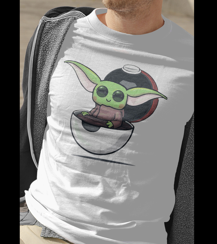 Baby Yoda Sitting In Open Pokeball Crossover T-Shirt