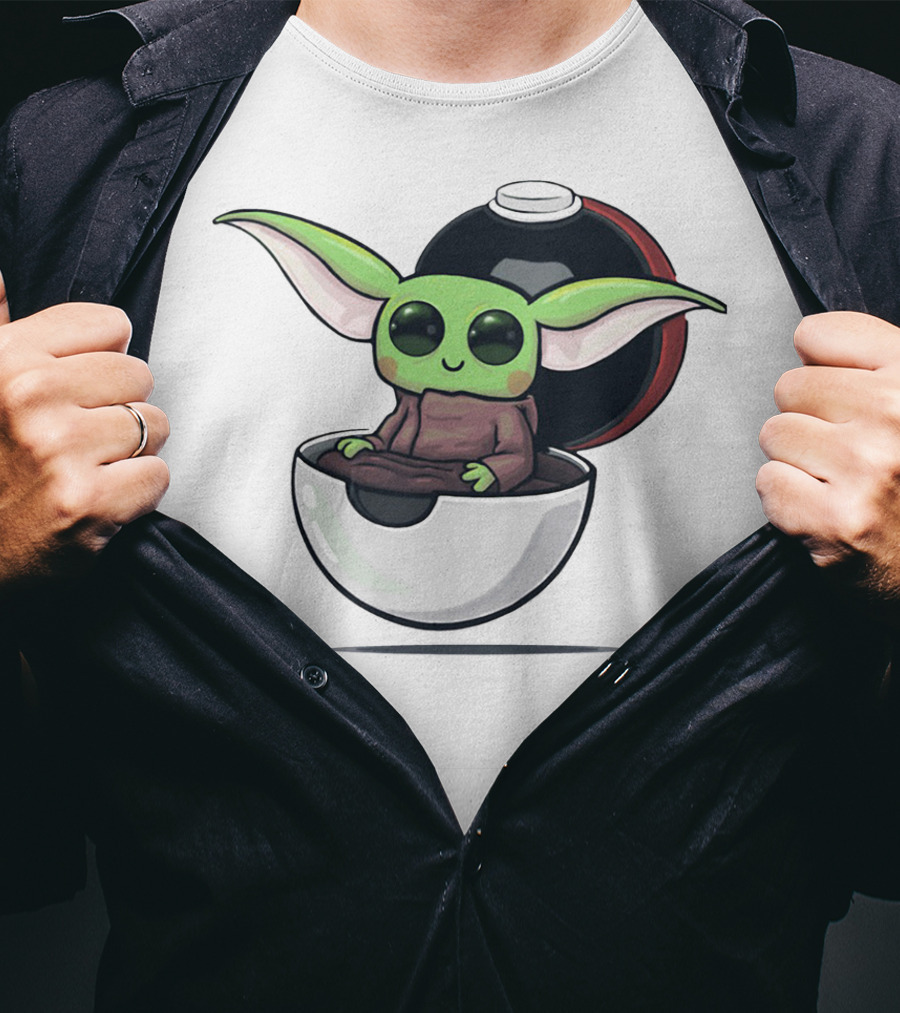 Baby Yoda Sitting In Open Pokeball Crossover T-Shirt