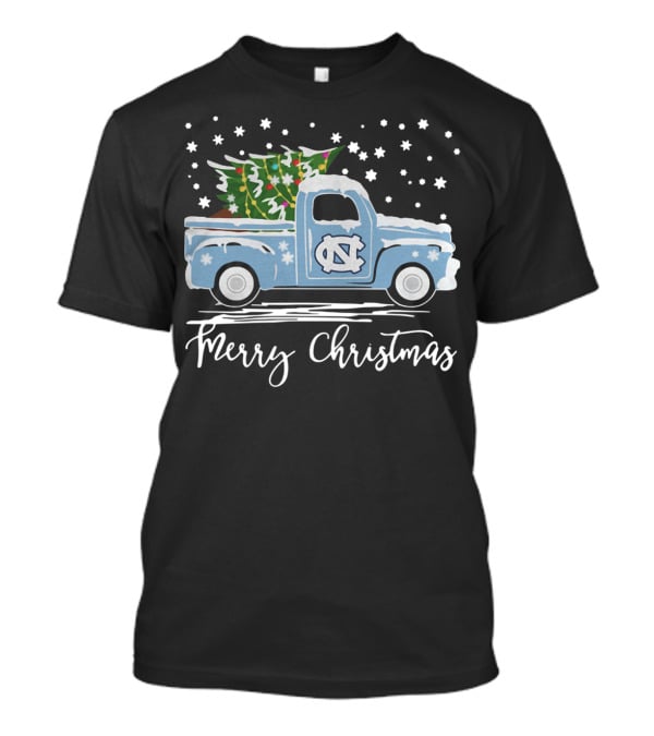 North Carolina Tar Heels Merry Christmas Pickup Truck With Tree T-Shirt