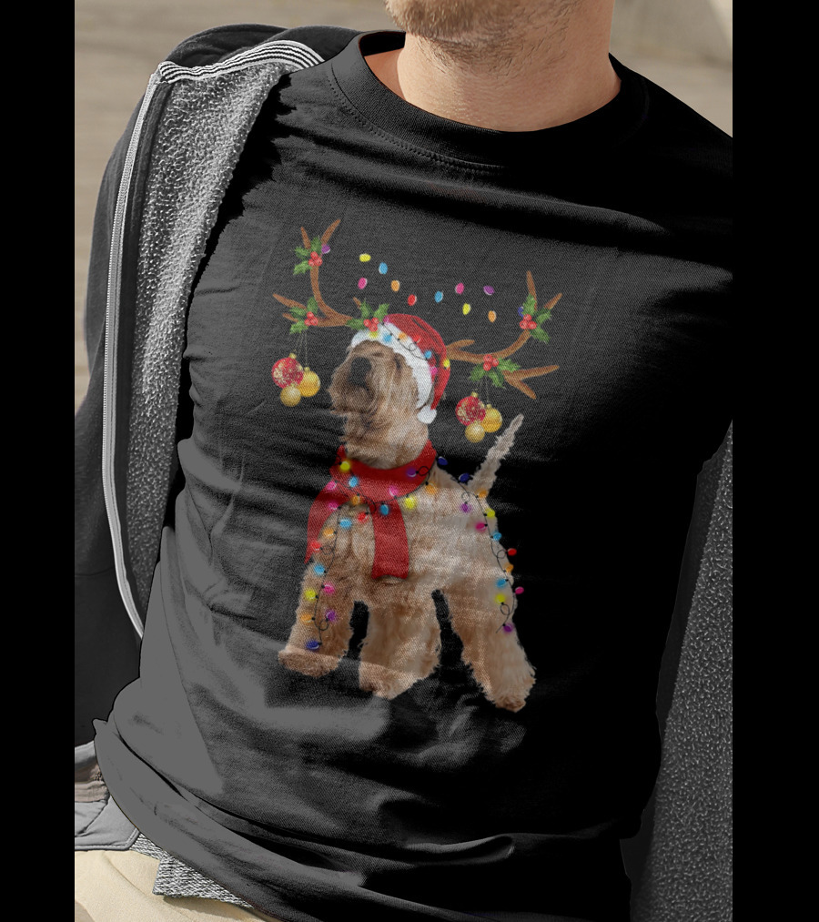 Christmas Wheaten Terrier With Santa Hat And Reindeer Antlers T-Shirt