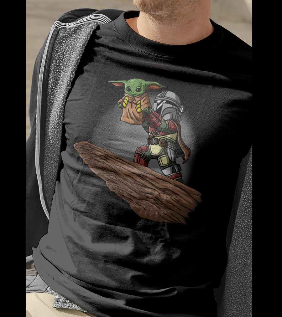The Mandalorian Raising Baby Yoda Scene With Boba Fett Elements T-Shirt