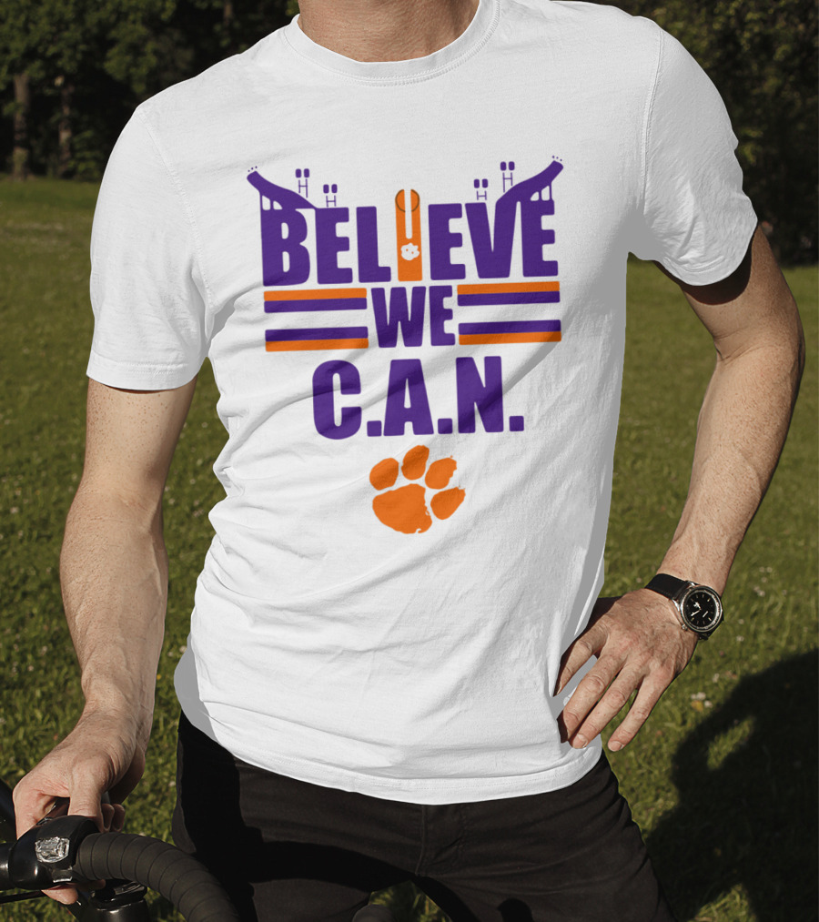 Clemson Tigers Football Believe We C.A.N. Stadium Paw Prints T-Shirt