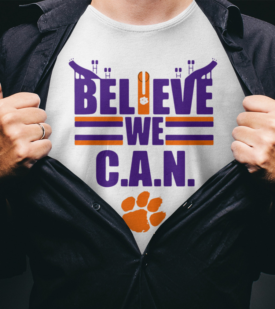 Clemson Tigers Football Believe We C.A.N. Stadium Paw Prints T-Shirt