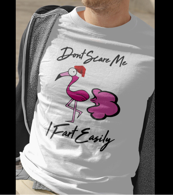 Dont Scare Me I Fart Easily Flamingo With Santa Hat T-Shirt