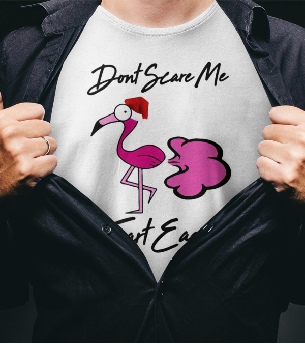 Dont Scare Me I Fart Easily Flamingo With Santa Hat T-Shirt