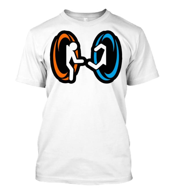 Orange And Blue Portal Stick Figure Couple T-Shirt
