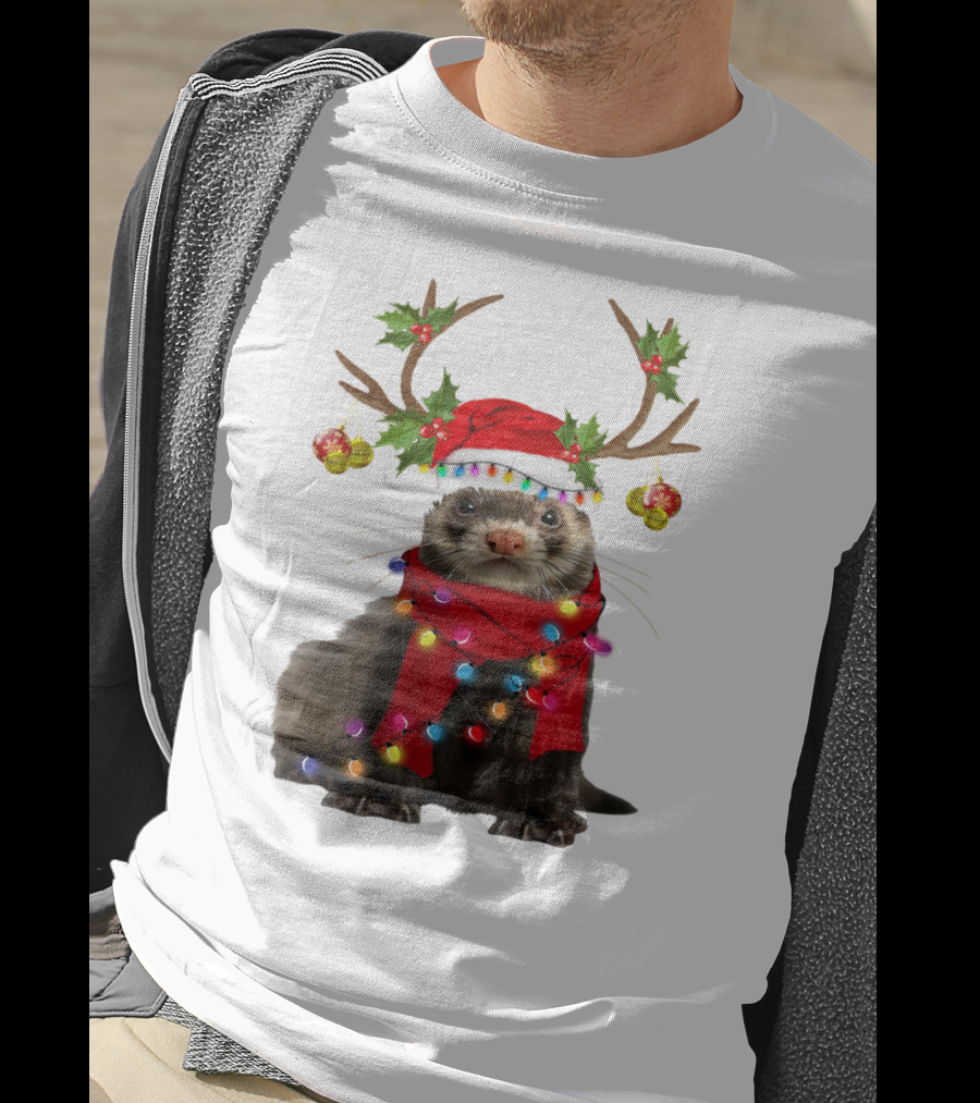 Otter With Festive Lights And Reindeer Antlers Holiday T-Shirt