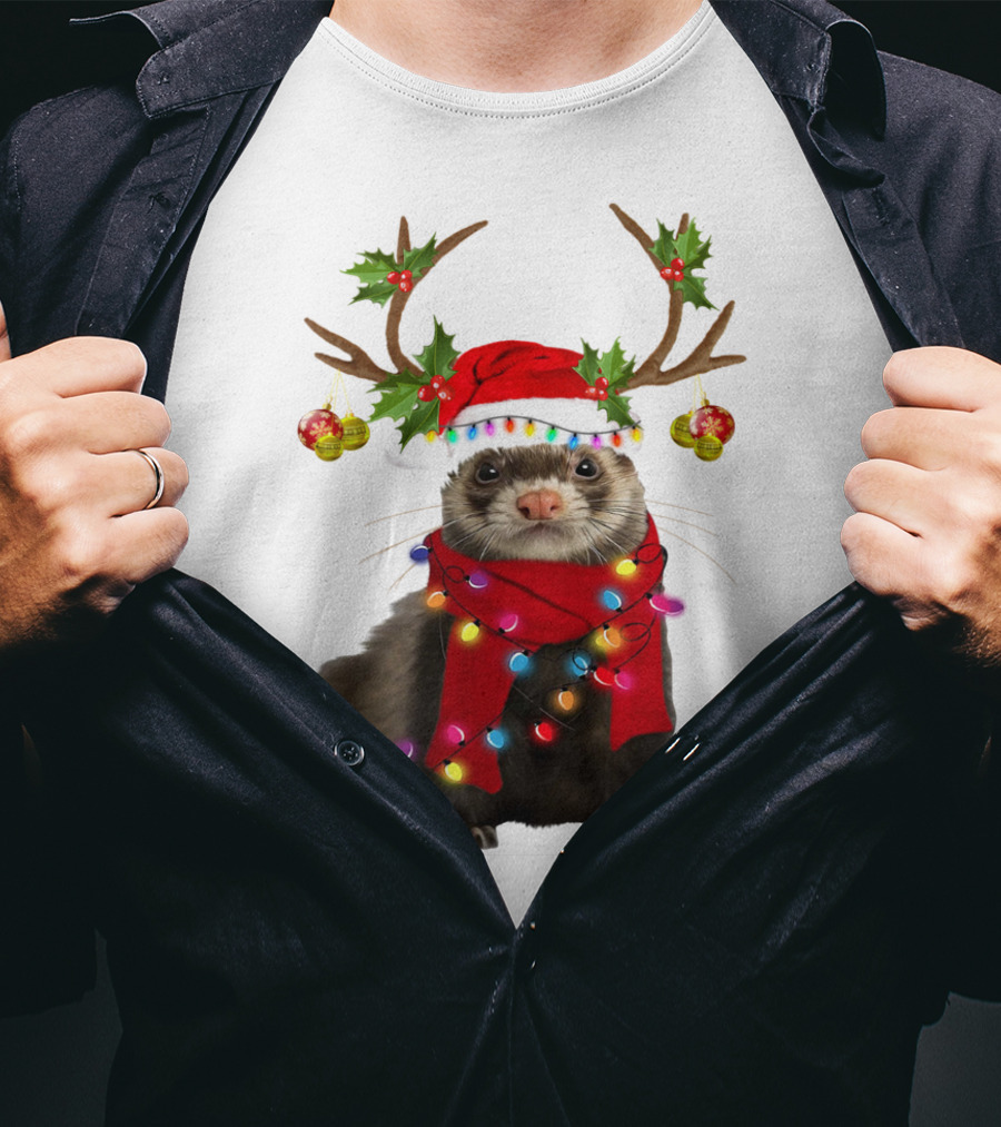 Otter With Festive Lights And Reindeer Antlers Holiday T-Shirt