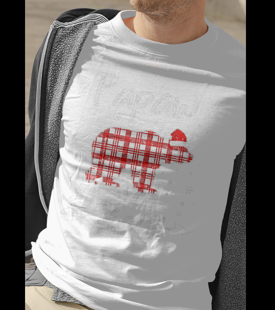 Papaw Bear Red Plaid Santa Hat Winter Holiday Plaid Bear T-Shirt