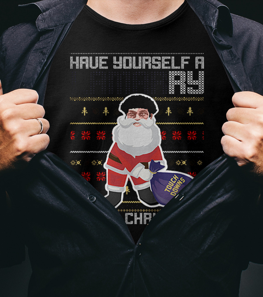 Have Yourself A Merry Little Christmas Touch Downs Santa Bag T-Shirt