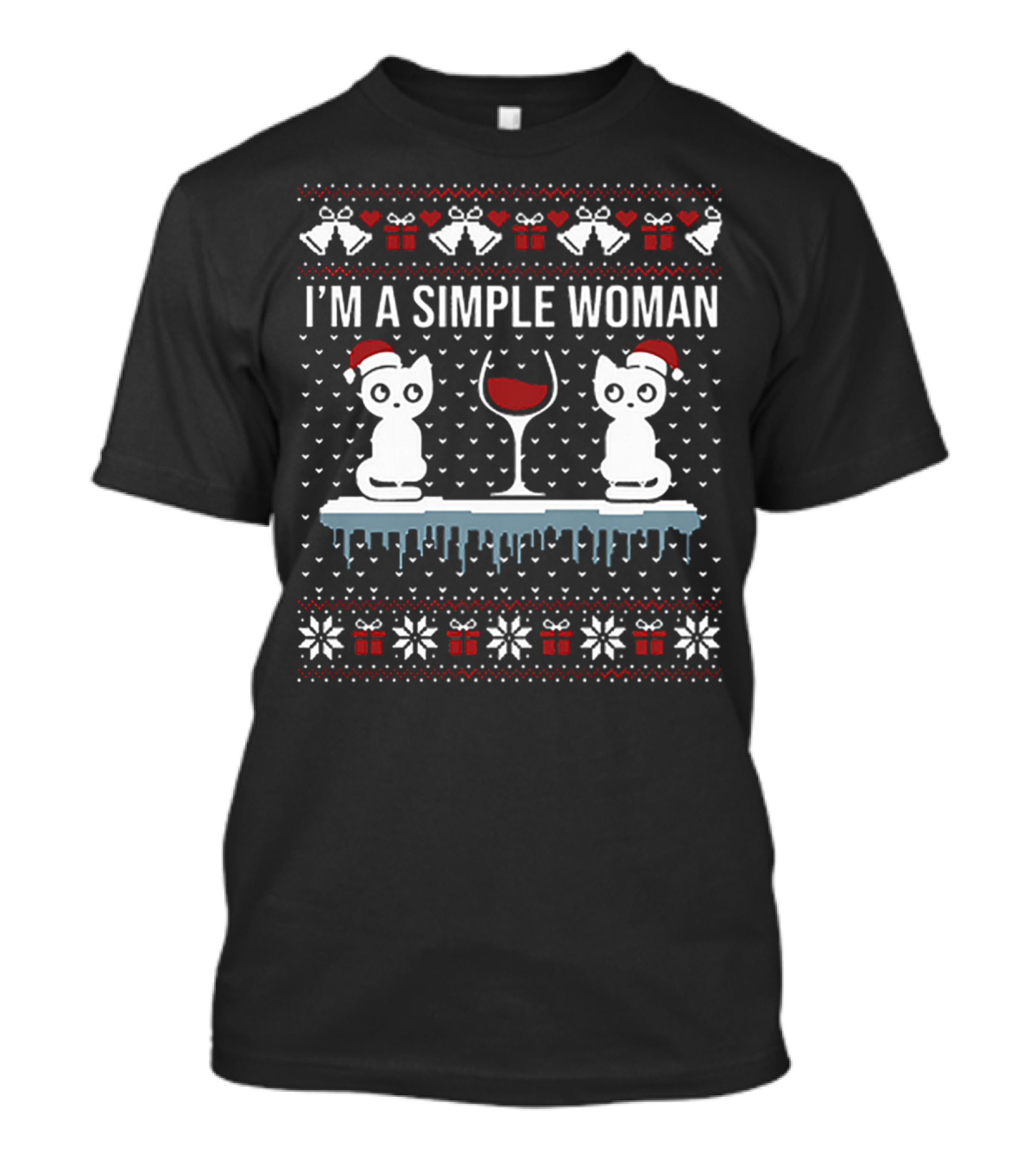 I’m A Simple Woman With Cats Wine And Christmas T-Shirt