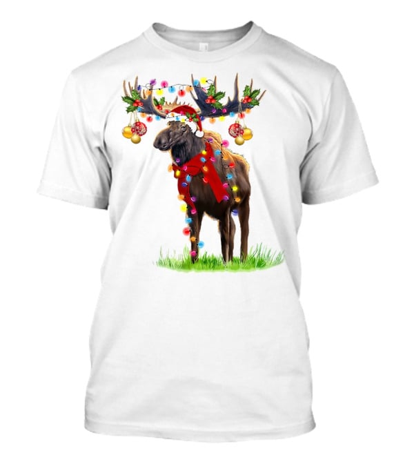 Moose Santa Reindeer Christmas Lights Holiday Décor T-Shirt