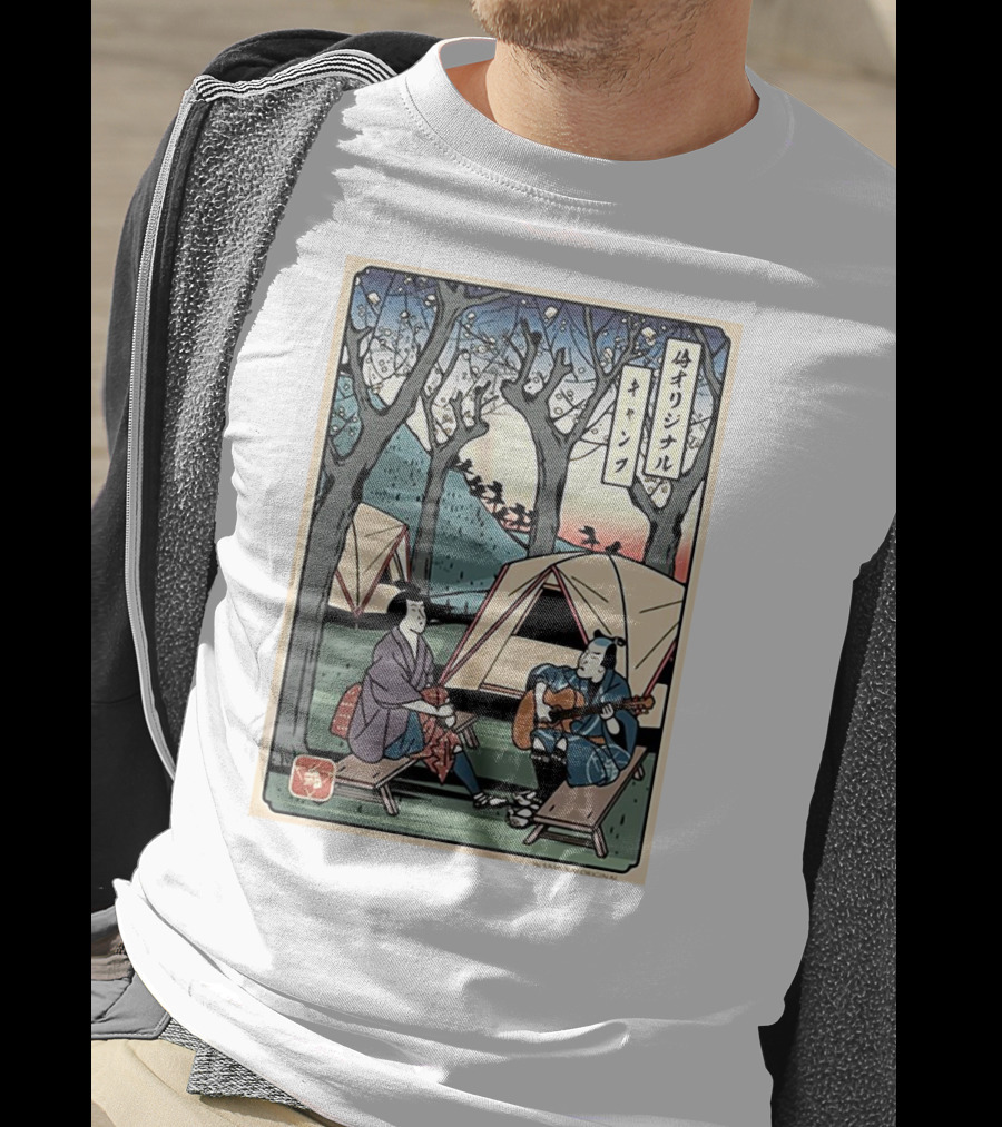 Samurai Original Camping Guitar Playing T-Shirt