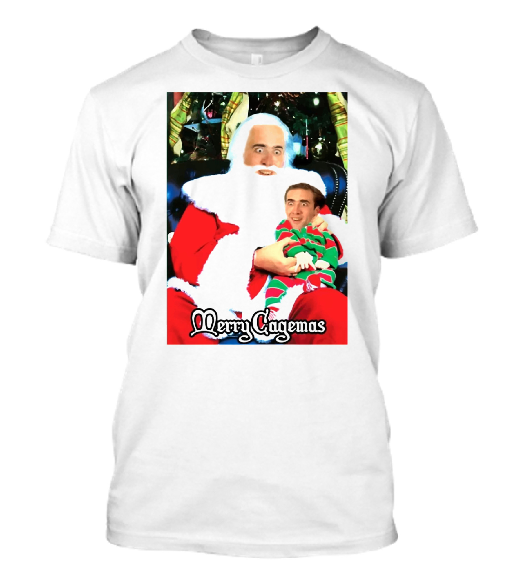 Santa Claus Nicolas Cage Merry Cagemas Christmas Scene T-Shirt