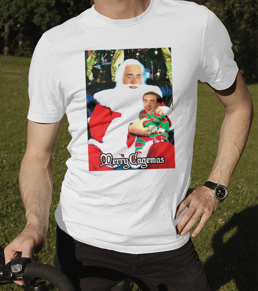 Santa Claus Nicolas Cage Merry Cagemas Christmas Scene T-Shirt