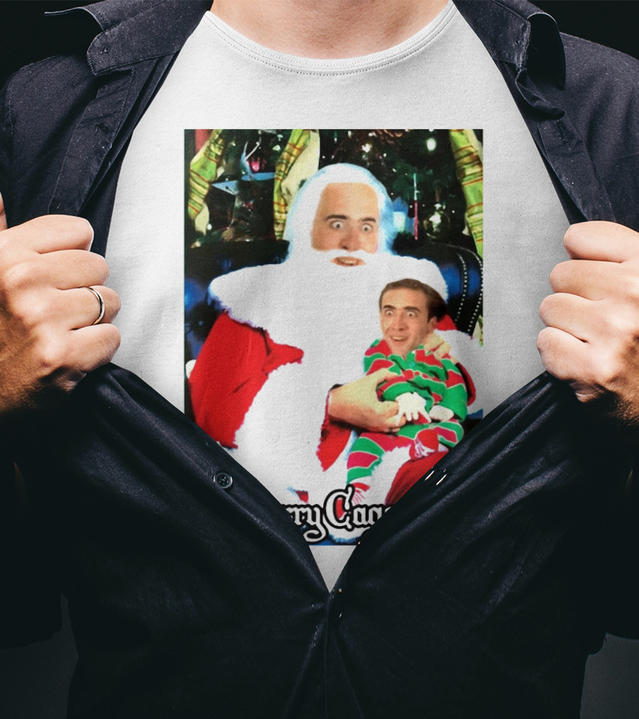 Santa Claus Nicolas Cage Merry Cagemas Christmas Scene T-Shirt