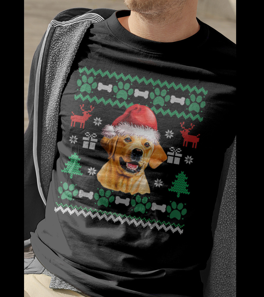 Labrador Santa Hat Christmas Ugly Sweater Dog Reindeer Paw Print Gift T-Shirt