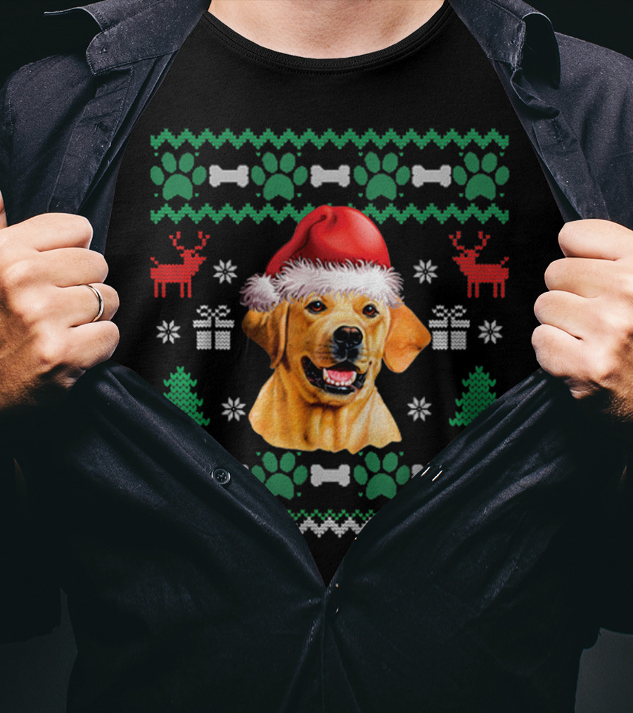 Labrador Santa Hat Christmas Ugly Sweater Dog Reindeer Paw Print Gift T-Shirt