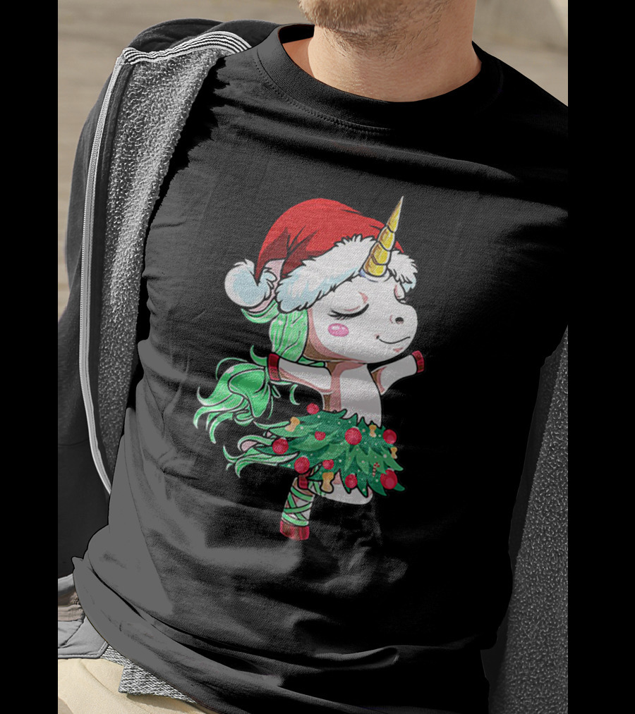 Santa Unicorn Christmas Tree Festive Dance T-Shirt