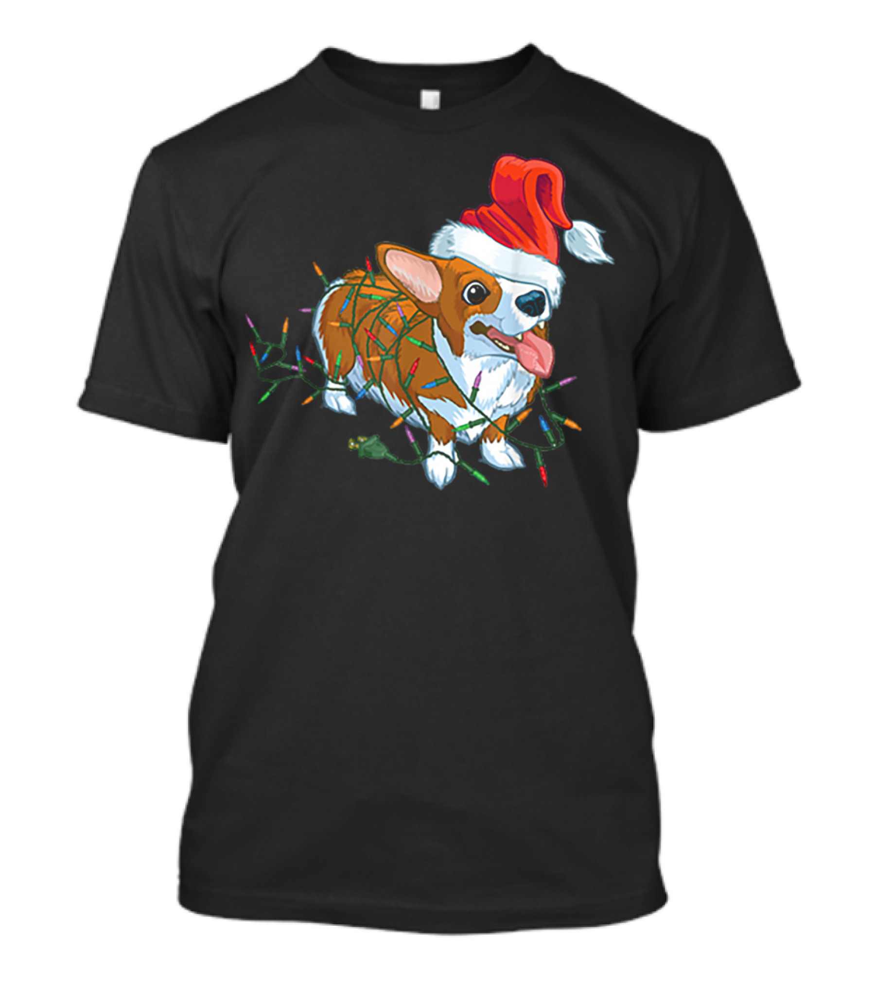 Corgi Christmas Lights Santa Hat T-Shirt