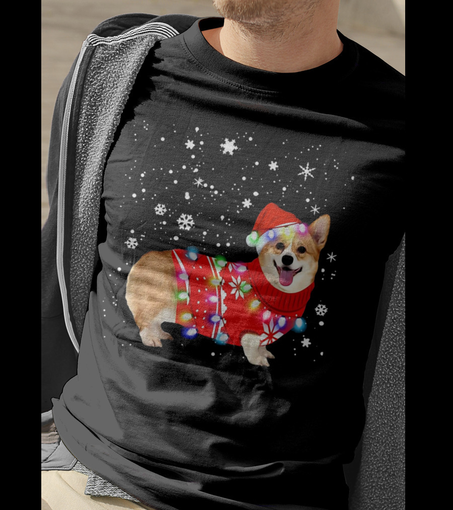 Corgi Lovely Christmas Light Snowflake Holiday T-Shirt