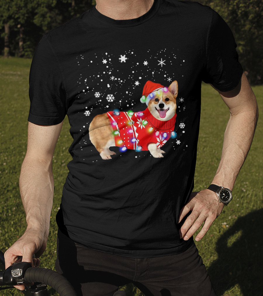 Corgi Lovely Christmas Light Snowflake Holiday T-Shirt