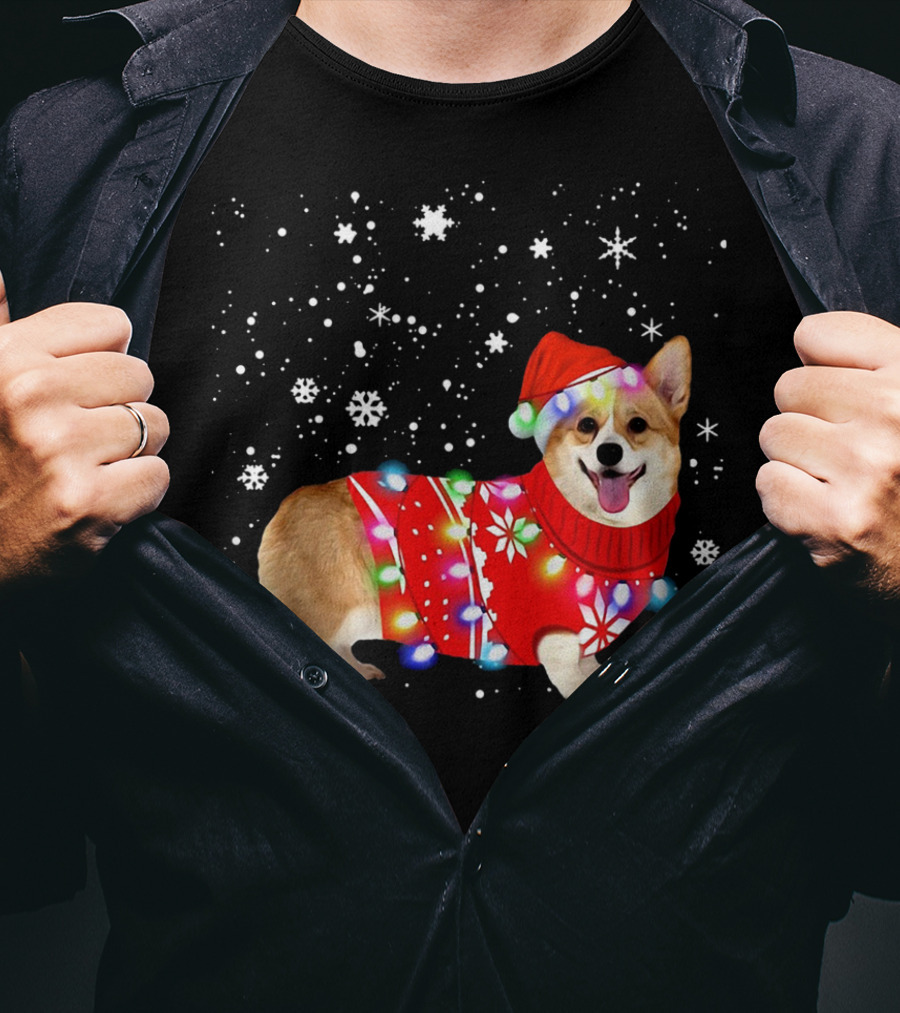 Corgi Lovely Christmas Light Snowflake Holiday T-Shirt