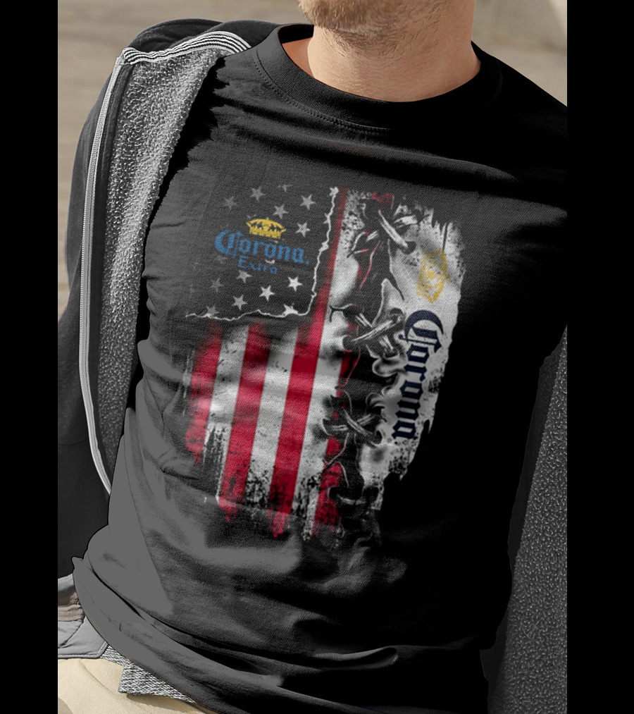 Corona Extra American Flag Fusion With Eagle And Stars T-Shirt