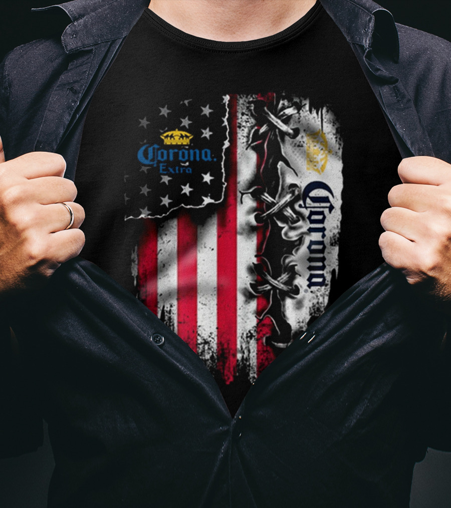Corona Extra American Flag Fusion With Eagle And Stars T-Shirt
