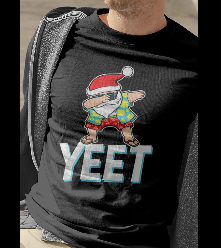 Dab Santa Hawaiian Christmas Yeet Santa Hat Floral T-Shirt