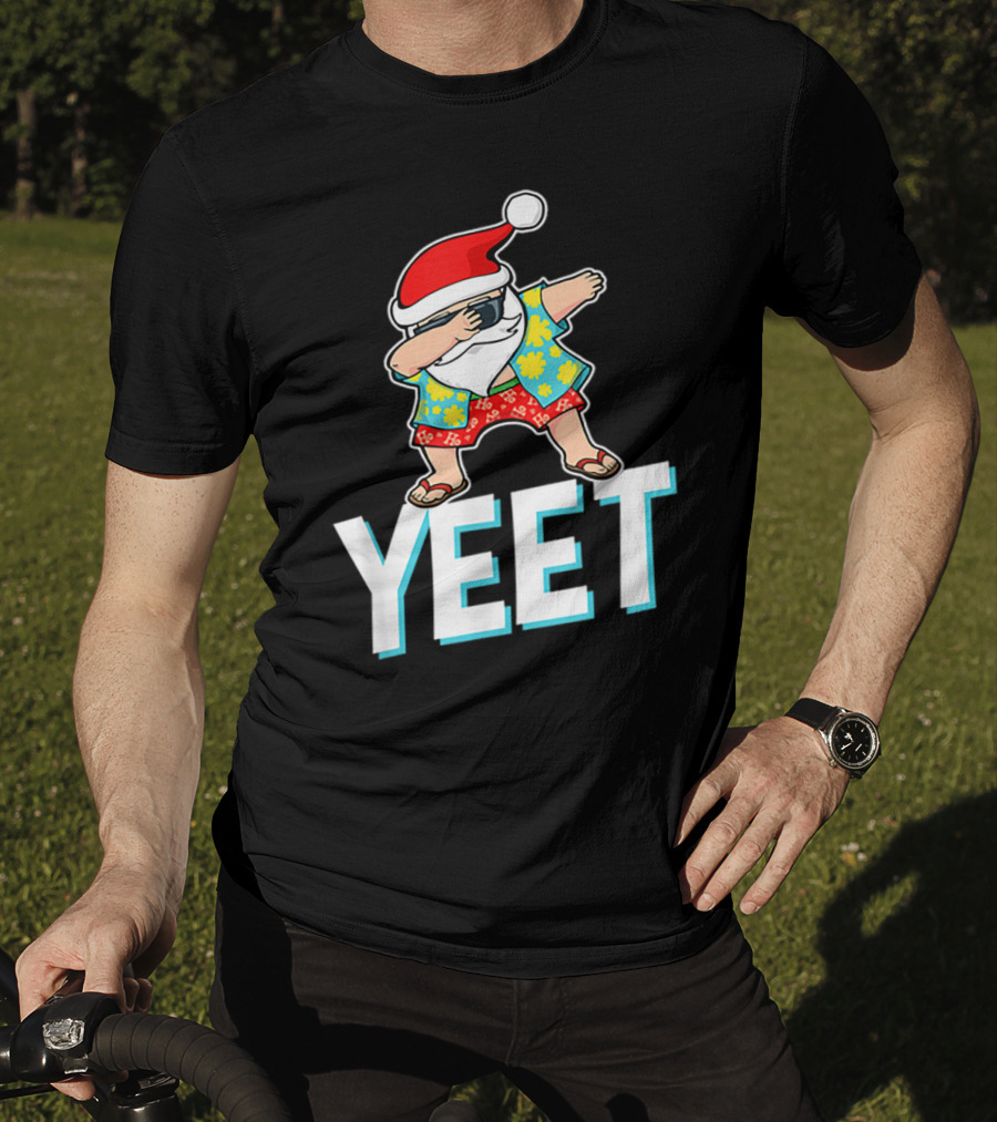 Dab Santa Hawaiian Christmas Yeet Santa Hat Floral T-Shirt