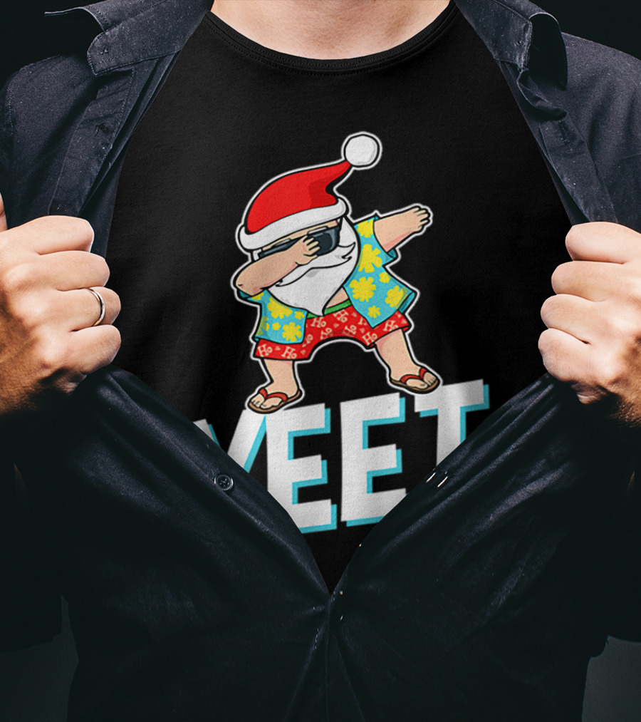 Dab Santa Hawaiian Christmas Yeet Santa Hat Floral T-Shirt