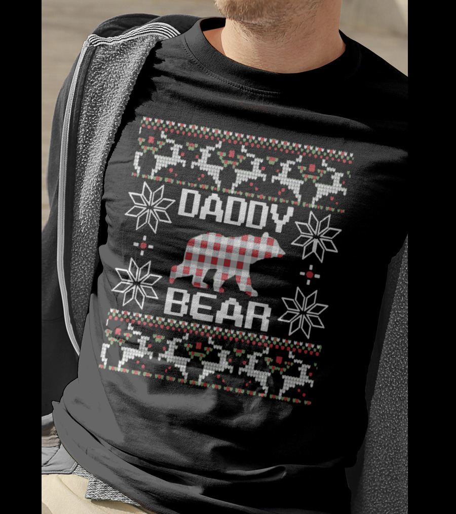 Daddy Bear Plaid Winter Holiday Knit T-Shirt