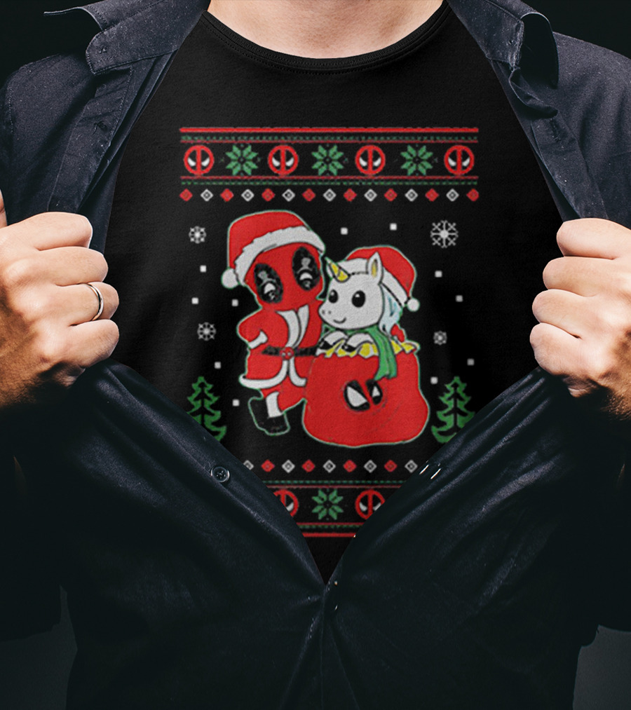 Deadpool Santa With Unicorn Holiday T-Shirt