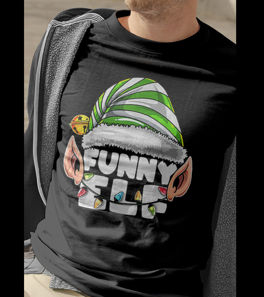 Funny Elf Matching Family Christmas Elf Hat Ears Lights T-Shirt