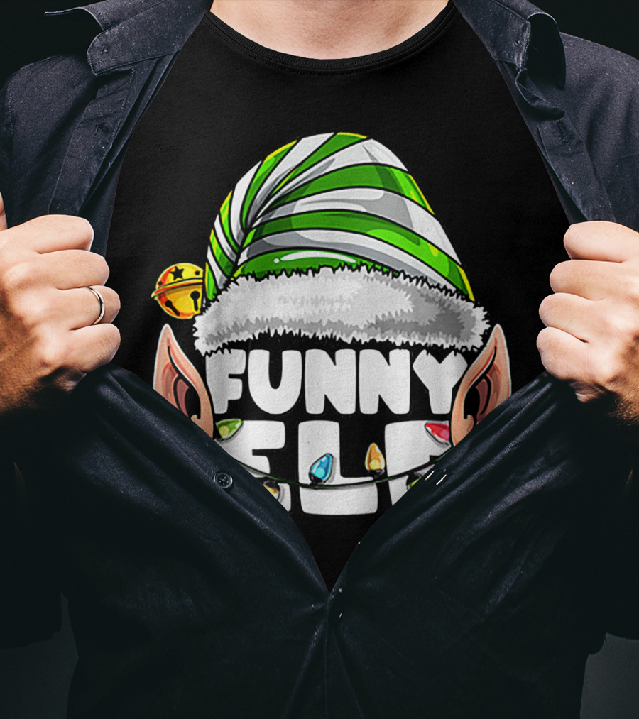 Funny Elf Matching Family Christmas Elf Hat Ears Lights T-Shirt