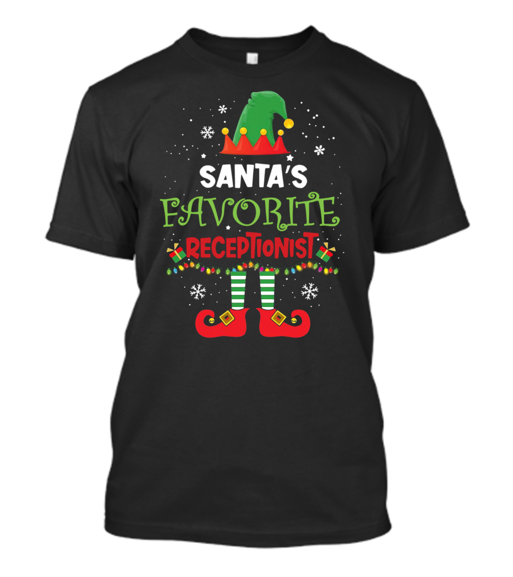 Santa's Favorite Receptionist Elf Hat And Shoes Snowflakes T-Shirt