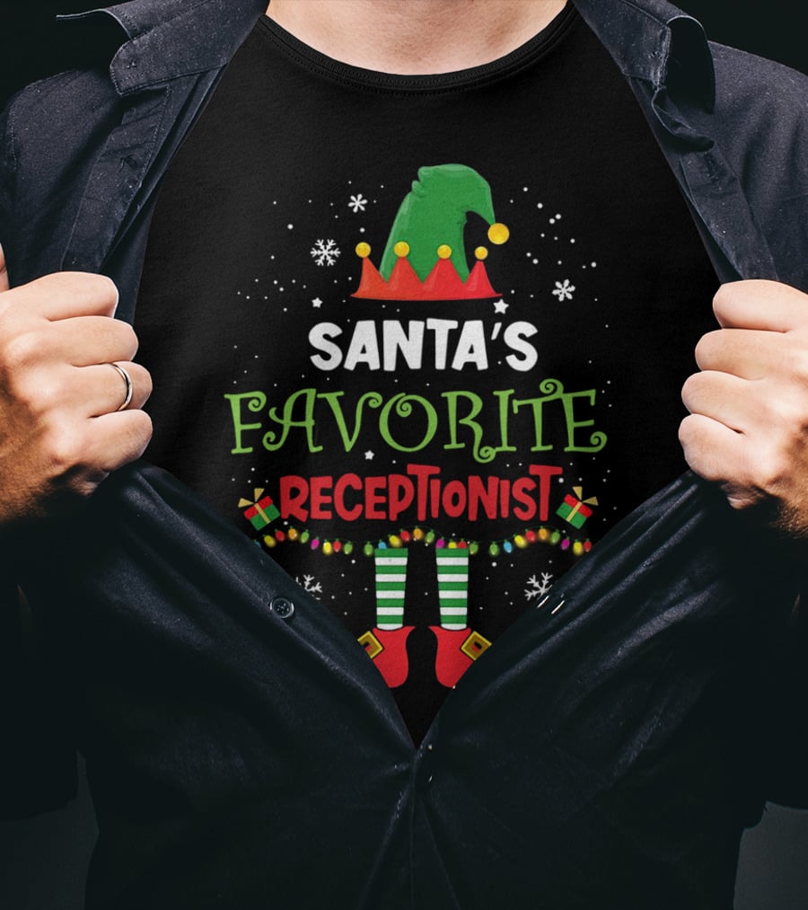 Santa's Favorite Receptionist Elf Hat And Shoes Snowflakes T-Shirt