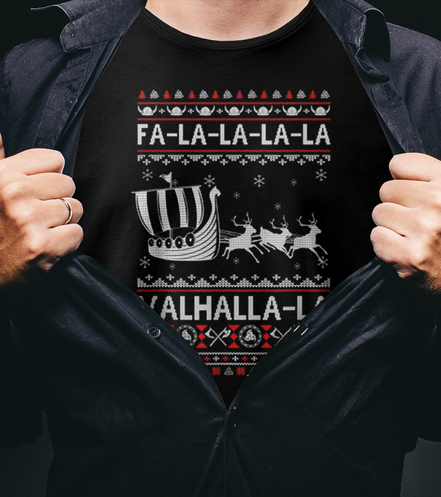 Fa La La La La Viking Ship Valhalla-La Nordic Christmas T-Shirt