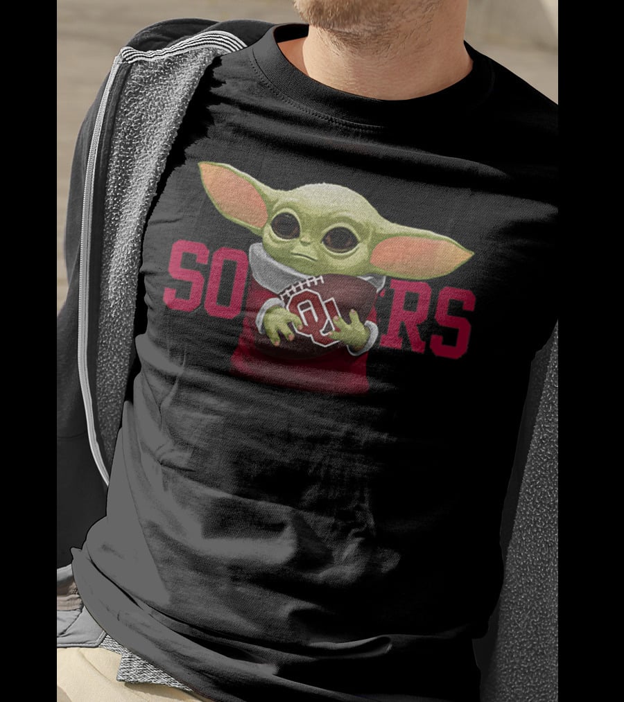 Baby Yoda Holding Football With Oklahoma Sooners T-Shirt