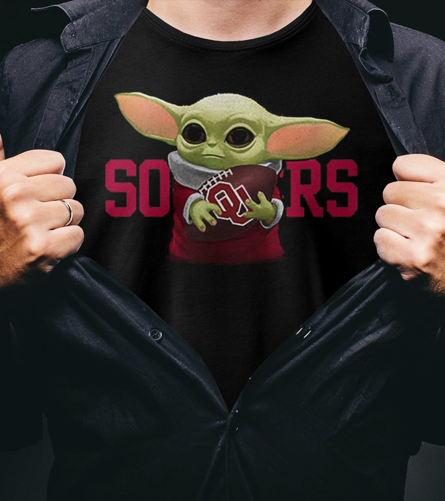 Baby Yoda Holding Football With Oklahoma Sooners T-Shirt