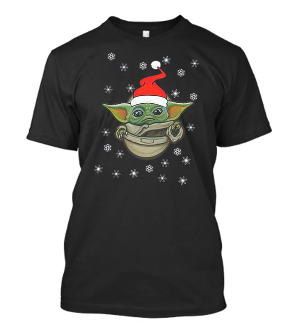 Merry Christmas Baby Yoda Snow The Mandalorian Santa Hat T-Shirt